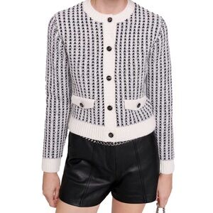 MAJE Knit Cardigan Millesime Houndstooth Wool Sweater Maje Size 3 (Large)